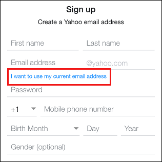 在 Yahoo 中使用当前电子邮件地址选项