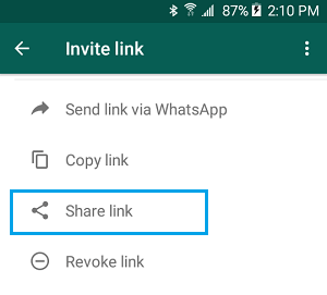 在 WhatsApp 中分享群组链接选项